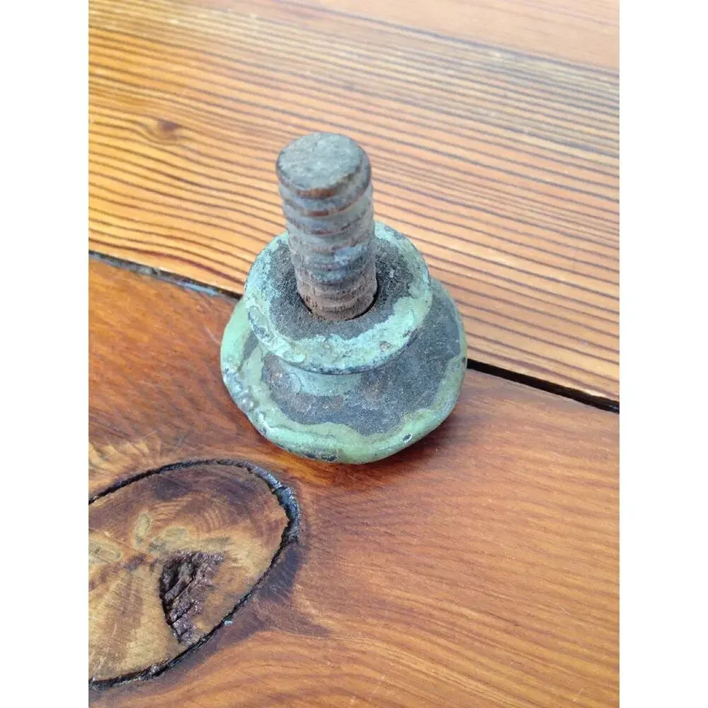 Antique Primitive Green Teal Painted Domed Round Wood Knob Cabinet Drawer Pull